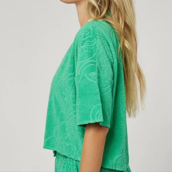 Moving Must Go! O'Neill Women's Cabana Tile Terry Cloth Top Kelly Green M - Picture 8 of 8